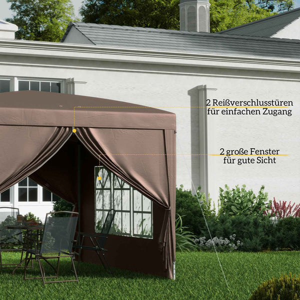 Pavillon 3x3m wasserabweisend faltbar inkl Tasche & Seitenteilen Kaffee