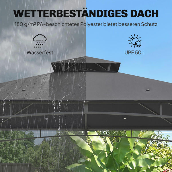 Pavillon wasserabweisend winterfest mit Doppeldach 3x3m dunkelgrau