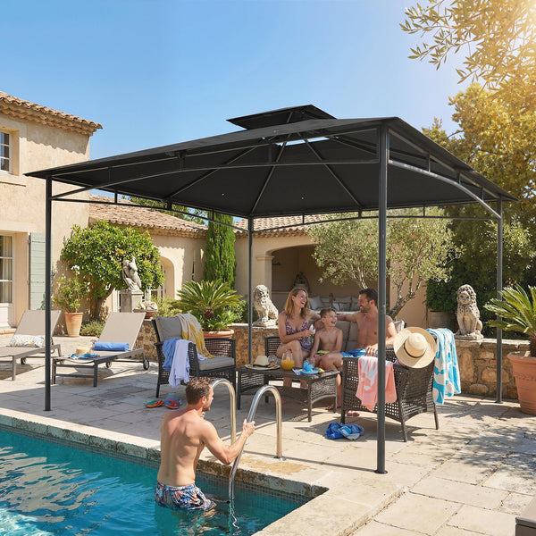 Pavillon wasserabweisend winterfest mit Doppeldach 3x3m dunkelgrau