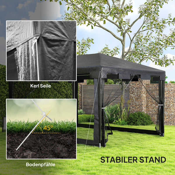 Pavillon Gartenzelt faltbar wetterfest für Garten 3x3m schwarz