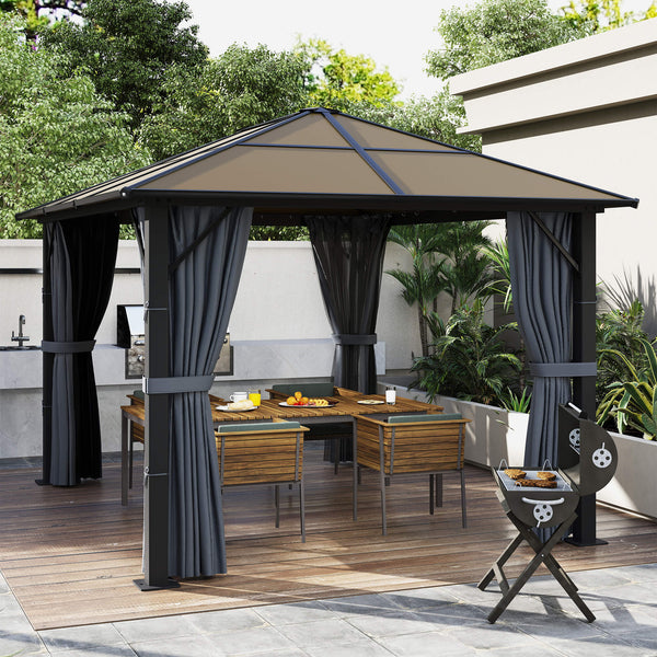 Pavillon mit Polycarbonatdach Vorhänge und Fliegennetz 3x3m