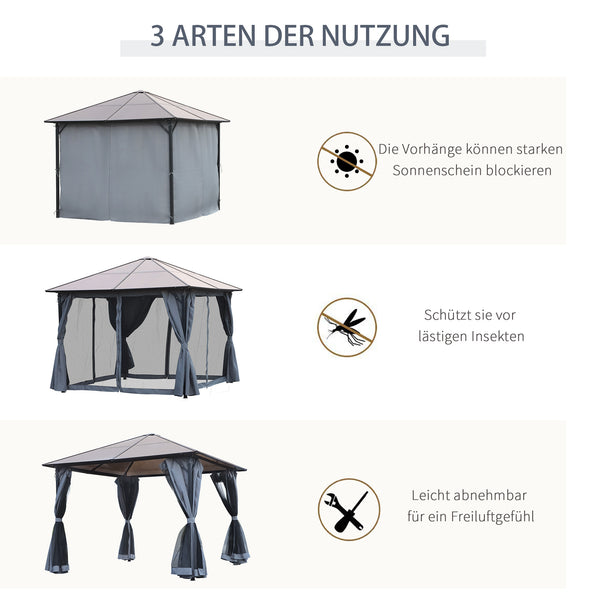 Pavillon mit Polycarbonatdach Vorhänge und Fliegennetz 3x3m