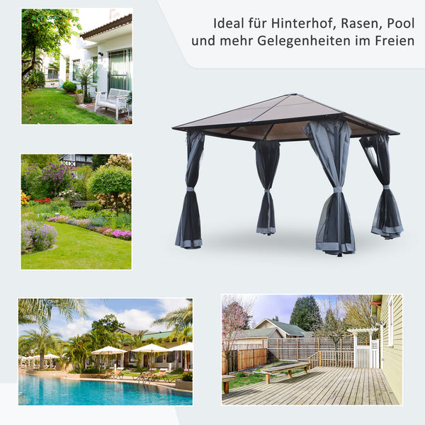 Pavillon mit Polycarbonatdach Vorhänge und Fliegennetz 3x3m