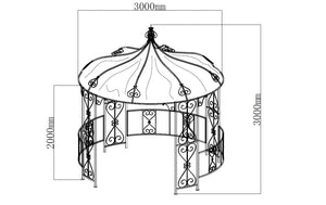 Pavillon BURMA 300cm rund, Stahl grau, Plane PVC-beschichtet weiss