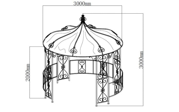 Pavillon BURMA 300cm rund, Stahl grau, Plane PVC-beschichtet weiss