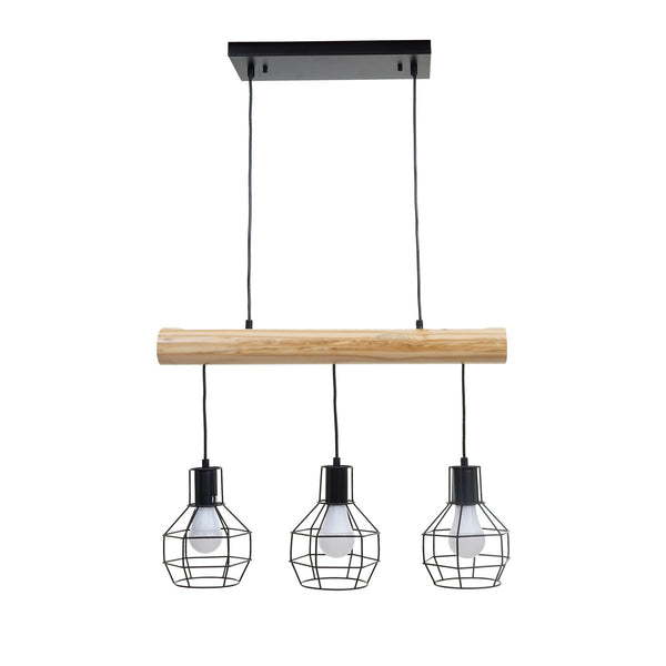 Pendelleuchte Hängelampe Industrial Vintage Holz Metall 3 Gitterlampenschirme schwarz