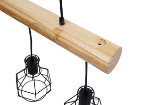 Pendelleuchte Hängelampe Industrial Vintage Holz Metall 3 Gitterlampenschirme schwarz