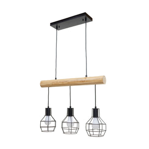 Pendelleuchte Hängelampe Industrial Vintage Holz Metall 3 Gitterlampenschirme schwarz