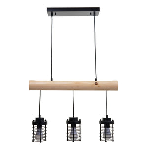 Pendelleuchte Hängelampe Industrial Vintage Holz Metall 3 Käfiglampenschirme schwarz