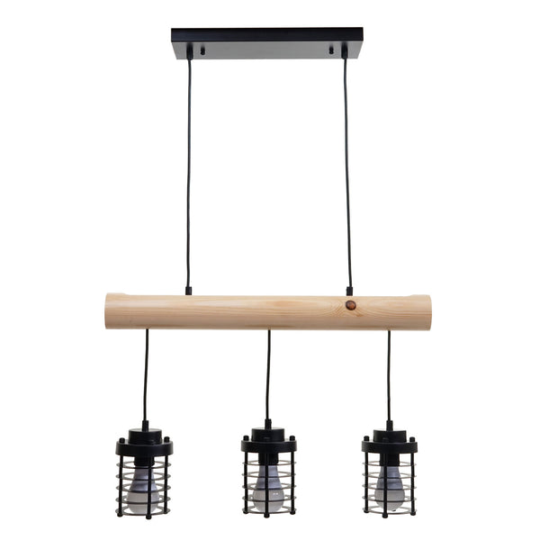 Pendelleuchte Hängelampe Industrial Vintage Holz Metall 3 Käfiglampenschirme schwarz