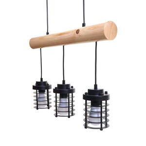 Pendelleuchte Hängelampe Industrial Vintage Holz Metall 3 Käfiglampenschirme schwarz