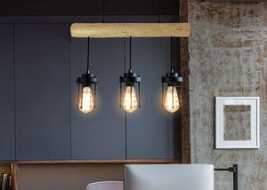 Pendelleuchte Hängelampe Industrial Vintage Holz Metall 3 Käfiglampenschirme schwarz