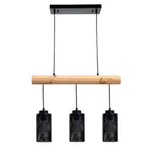 Pendelleuchte Hängelampe Industrial Vintage Holz Metall 3 Rohrlampenschirme schwarz