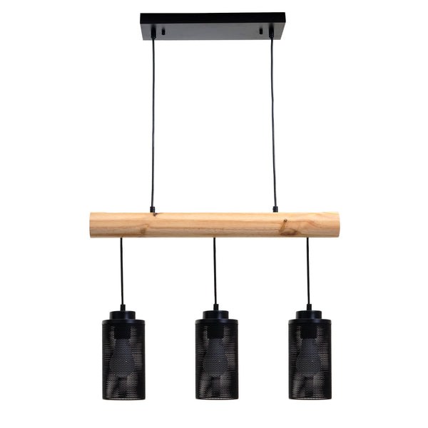 Pendelleuchte Hängelampe Industrial Vintage Holz Metall 3 Rohrlampenschirme schwarz