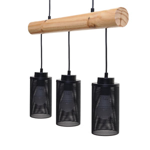 Pendelleuchte Hängelampe Industrial Vintage Holz Metall 3 Rohrlampenschirme schwarz