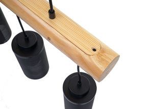 Pendelleuchte Hängelampe Industrial Vintage Holz Metall 3 Rohrlampenschirme schwarz