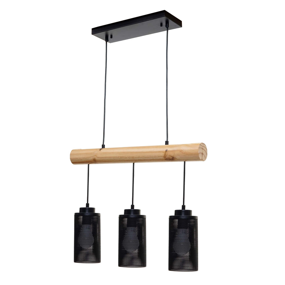Pendelleuchte Hängelampe Industrial Vintage Holz Metall 3 Rohrlampenschirme schwarz
