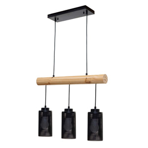 Pendelleuchte Hängelampe Industrial Vintage Holz Metall 3 Rohrlampenschirme schwarz