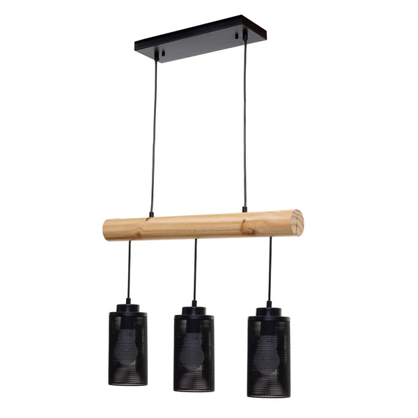 Pendelleuchte Hängelampe Industrial Vintage Holz Metall 3 Rohrlampenschirme schwarz