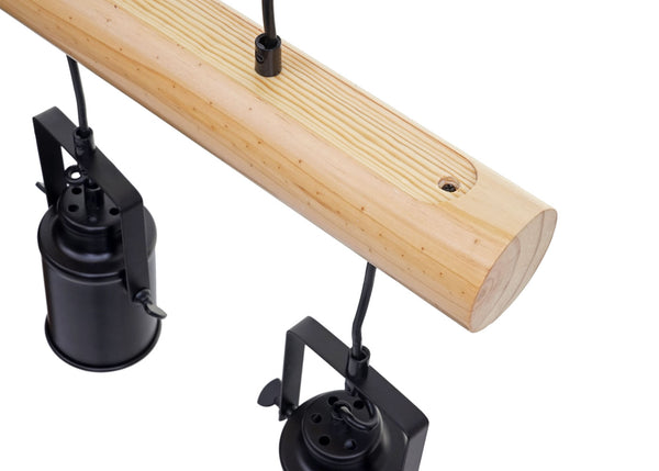 Pendelleuchte Hängelampe Industrial Vintage Holz Metall 3 Spotlampenschirme schwarz