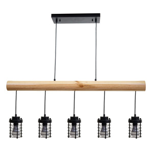 Pendelleuchte Hängelampe Industrial Vintage Holz Metall 5 Käfiglampenschirme schwarz