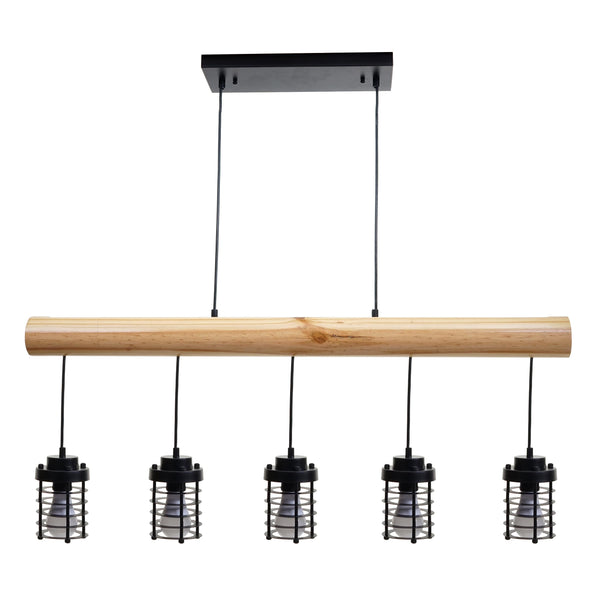 Pendelleuchte Hängelampe Industrial Vintage Holz Metall 5 Käfiglampenschirme schwarz