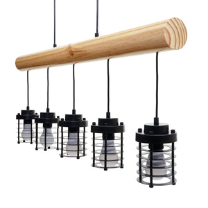 Pendelleuchte Hängelampe Industrial Vintage Holz Metall 5 Käfiglampenschirme schwarz