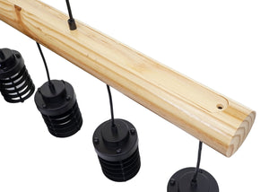 Pendelleuchte Hängelampe Industrial Vintage Holz Metall 5 Käfiglampenschirme schwarz