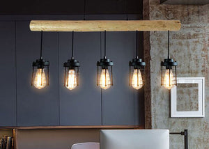 Pendelleuchte Hängelampe Industrial Vintage Holz Metall 5 Käfiglampenschirme schwarz