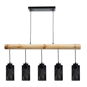 Pendelleuchte Hängelampe Industrial Vintage Holz Metall 5 Rohrlampenschirme schwarz