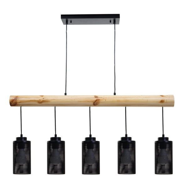Pendelleuchte Hängelampe Industrial Vintage Holz Metall 5 Rohrlampenschirme schwarz