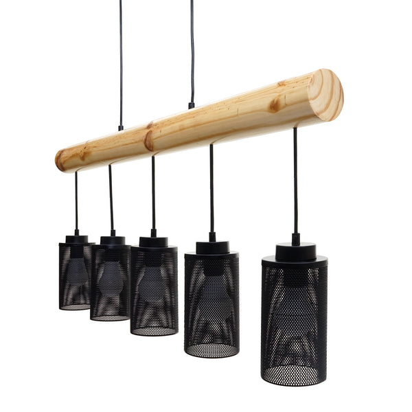 Pendelleuchte Hängelampe Industrial Vintage Holz Metall 5 Rohrlampenschirme schwarz