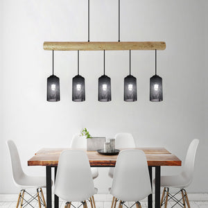 Pendelleuchte Hängelampe Industrial Vintage Holz Metall 5 Rohrlampenschirme schwarz