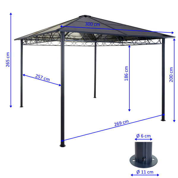 Pergola 3x3m mit Kunststoff-Dach & Alu-Seitenwand hellgrau