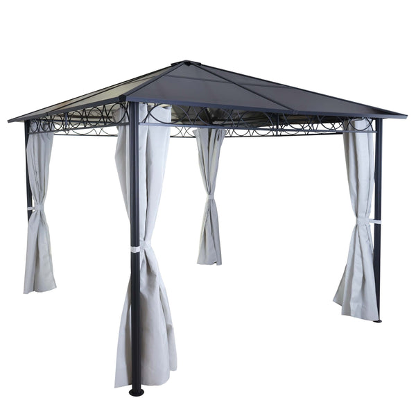Pergola 3x3m mit Kunststoff-Dach & Alu-Seitenwand hellgrau