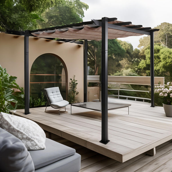 Aluminium Pergola 3x3m stabil mit Schiebedach UV50+ taupe