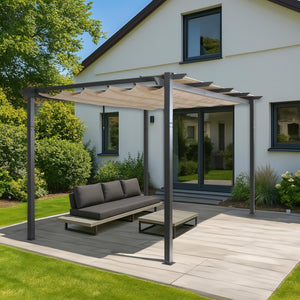 Aluminium Pergola Pavillon 3x4m mit Schiebedach UV50+, creme-beige