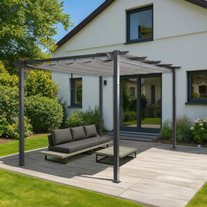 Aluminium Pergola 3x4m Grau mit Schiebedach und UV50+ Schutz