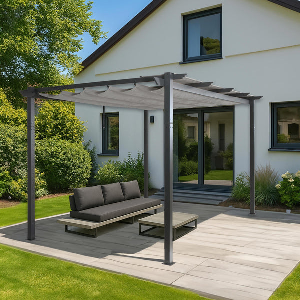 Aluminium Pergola 3x4m Grau mit Schiebedach und UV50+ Schutz