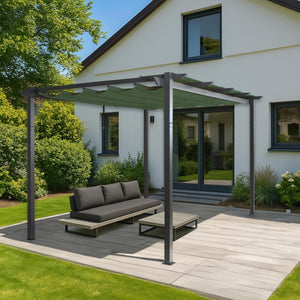Aluminium Pergola 3x4m mit Schiebedach UV50+ Grün Gartenpavillon