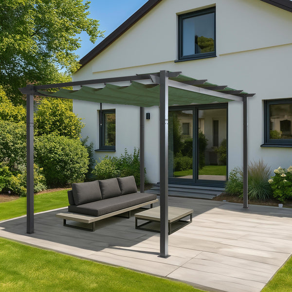 Aluminium Pergola 3x4m mit Schiebedach UV50+ Grün Gartenpavillon
