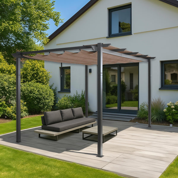 Aluminium Pergola 3x4m mit Schiebedach UV50+ taupe stabiles Gestell