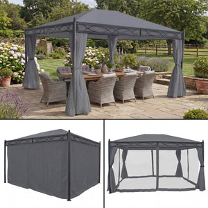 Pergola aus Aluminium 4x3m Grau mit Seitenwand & Moskitonetz