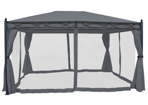 Pergola aus Aluminium 4x3m Grau mit Seitenwand & Moskitonetz