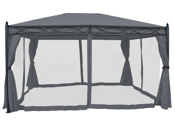Pergola aus Aluminium 4x3m Grau mit Seitenwand & Moskitonetz