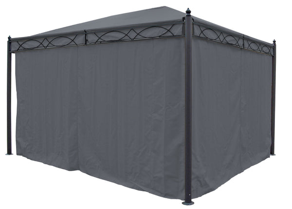 Pergola aus Aluminium 4x3m Grau mit Seitenwand & Moskitonetz
