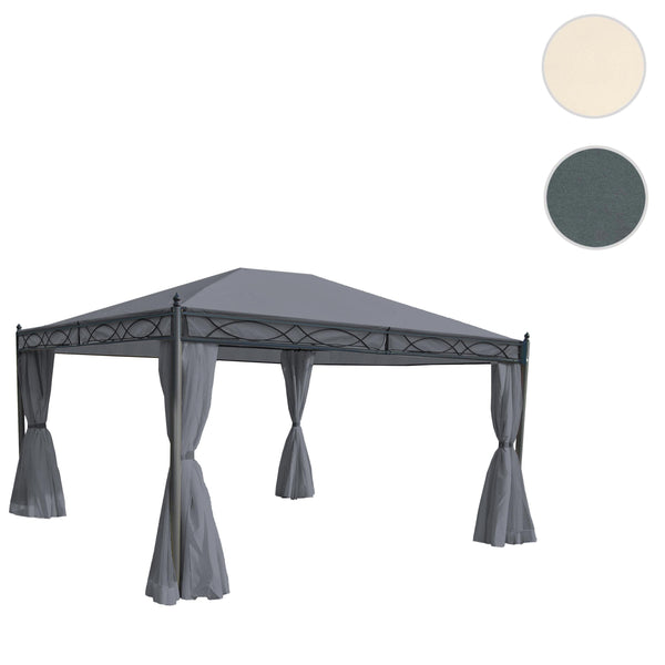 Pergola aus Aluminium 4x3m Grau mit Seitenwand & Moskitonetz