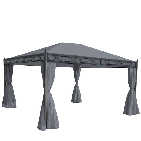 Pergola aus Aluminium 4x3m Grau mit Seitenwand & Moskitonetz