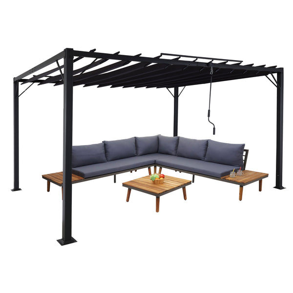 Pergola 3x4m anthrazit Alu Pavillon mit Lamellendach für Garten