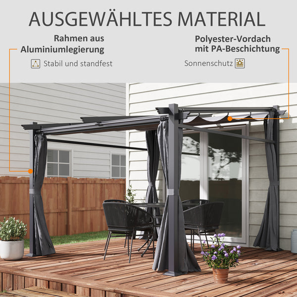 Pergola mit ausziehbarem Dach für Garten 3x3m dunkelgrau